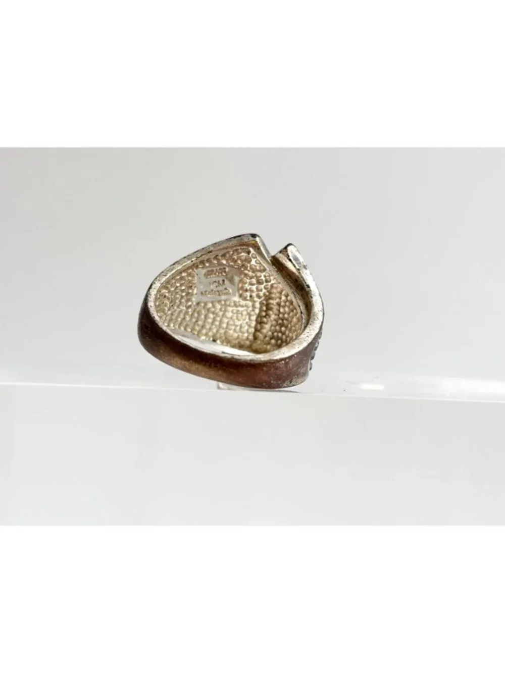 Modernist Folded Multi Rhinestone Brass Plated Malaysian Vintage Ring - sz 8